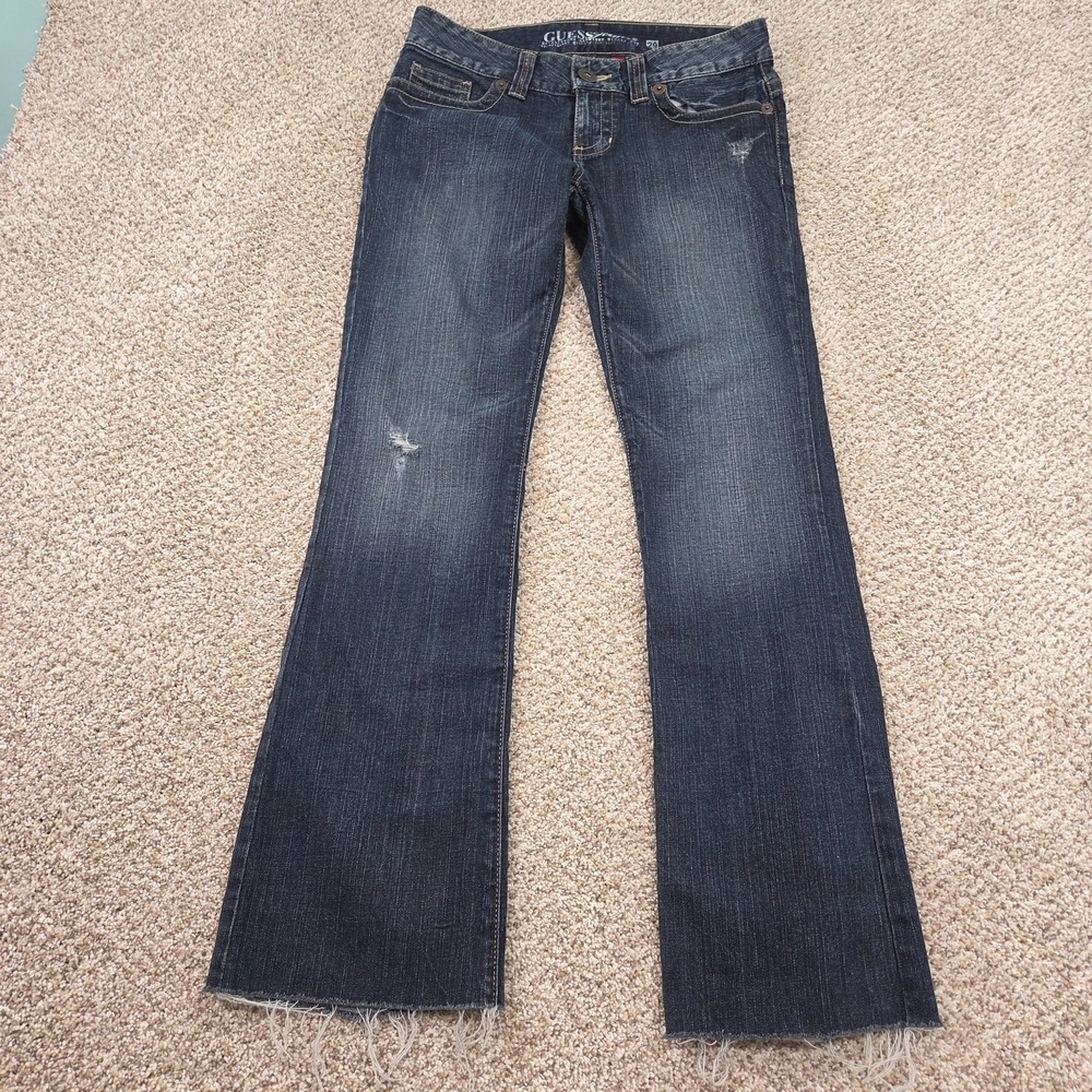 Guess Jeans Size 29 Womens Daredevil Distressed Stretch Denim Dark Boot Raw Hem